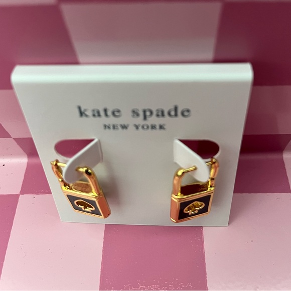 Kate Spade ♠️ Lock & Spade ♠️ NEW Enamel Gold Tone Earrings - Picture 2 of 3